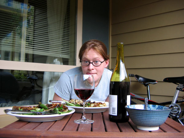 pic:  Amanda on patio considering dinner
